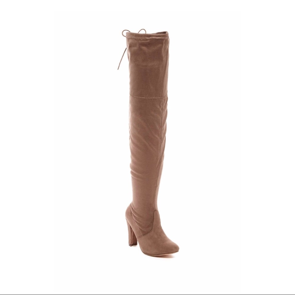 Taupe Back Lace Thigh High Boots